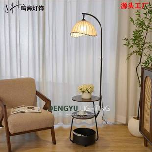 中古风落地灯客厅沙发旁边茶几氛围灯主卧室床头柜置物架一体灯具