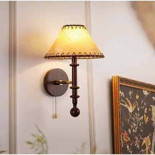 中古风壁灯法式 原木风背景墙复古卧室床头灯木艺led灯照明胡桃