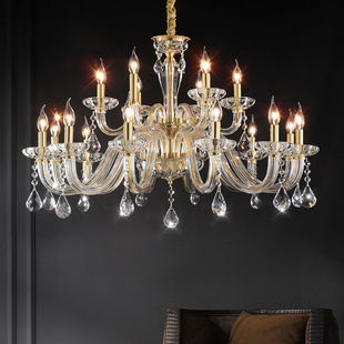 奢华水晶吊灯客厅灯简约现代餐厅灯北欧美式 全铜别墅酒店卧室灯具