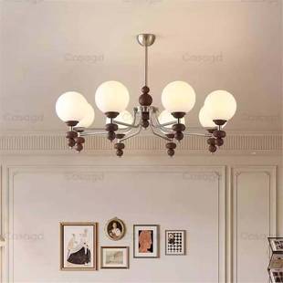 中古风卧室餐厅灯具 法式 美式 复古客厅实木魔豆吊灯2025新款