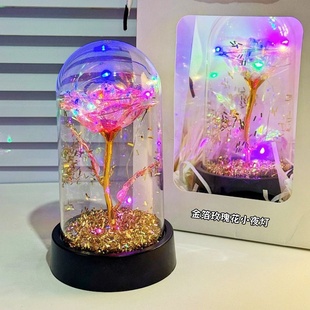 炫彩金箔玫瑰花小夜灯走心生日礼物送女生永生花束装饰小摆件