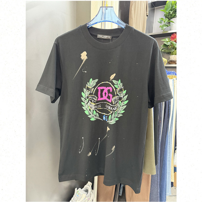 D杜家G夏季新款男士圆领套头休闲百搭字母图案logo短袖T恤半袖衫