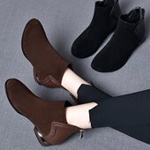 牧诗米短靴女2025新款 圆头春秋低跟马丁单靴 软皮裸靴磨砂皮鞋