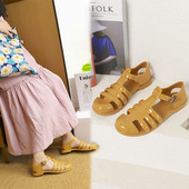 包头罗马女凉鞋 复古平底透明水晶沙滩鞋 平跟塑料果冻鞋 夏季 防雨鞋