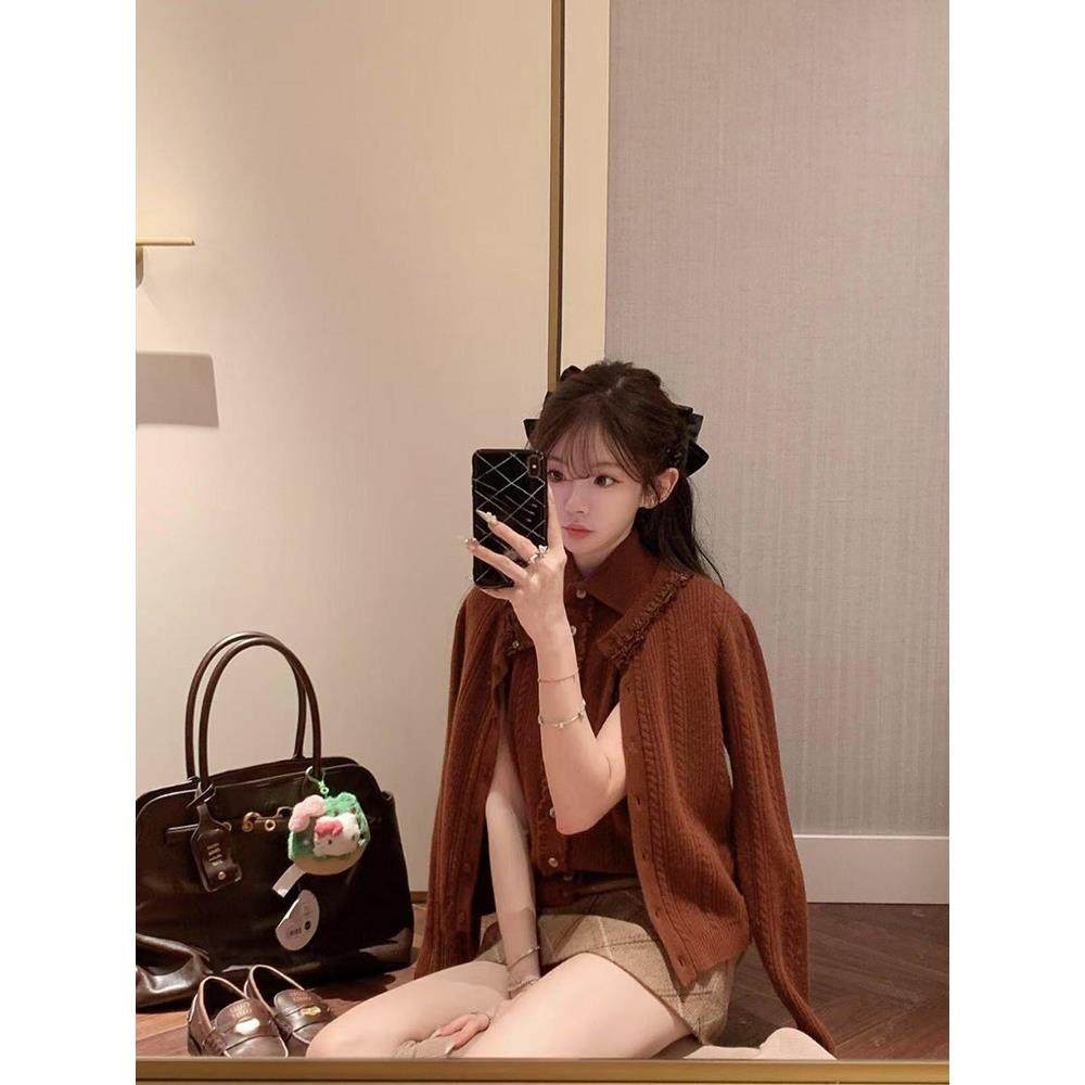 shushu程潇同款小香风软糯羊毛针织开衫圆领花边长袖内搭毛衣t,女装/女士精品,毛针织衫,淘宝优惠券,粉丝福利购,淘宝优惠卷