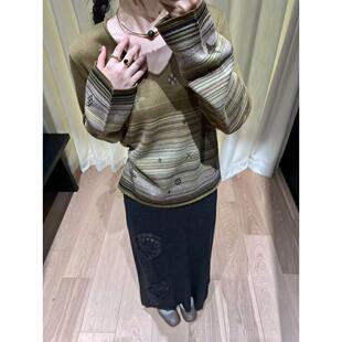 【zui高品质】swaying复古雪花提花浪漫秋日针织衫条纹撞色上衣女