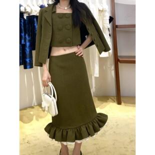 【zui高品质】shushu多层荷叶边毛呢花苞裙设计感直筒半身裙sst