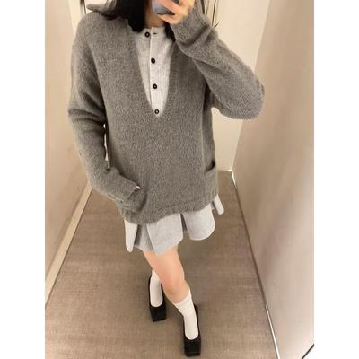 【zui高品质】marchen格雷系中性针织毛衣水手V领羊毛长袖上衣