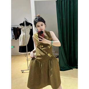 【zui高品质】shushu立体花装饰斜肩衣裙收腰显瘦露背连衣裙sst