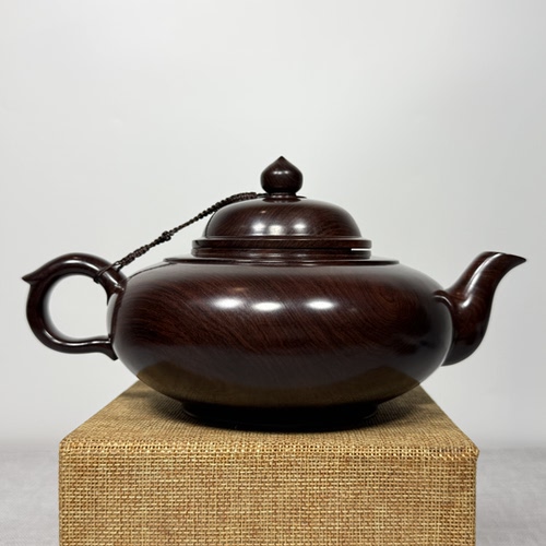 海南黄花梨紫油梨老料茶壶整料一体雕刻山水纹大黑线文玩收藏观赏