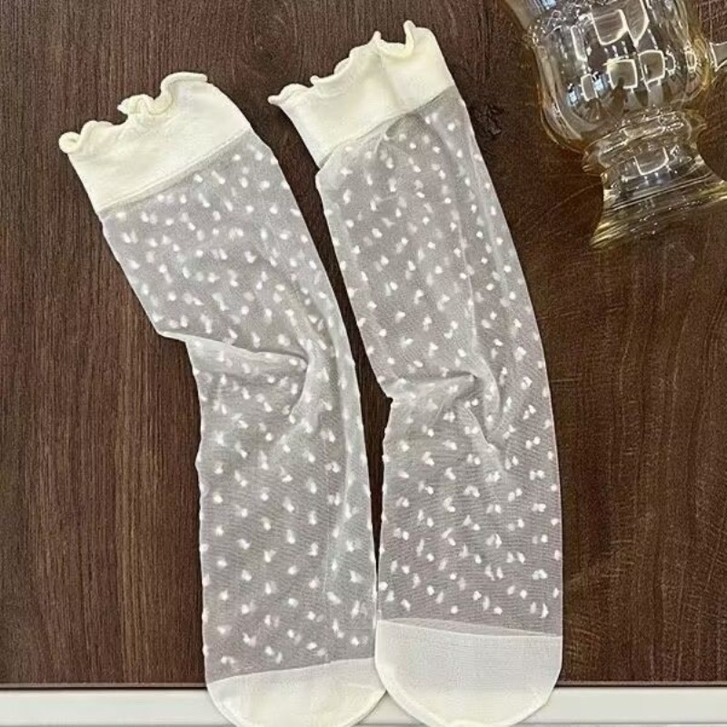 蕾丝花边夏季薄款木耳边堆堆袜春夏袜子女冰丝短袜无根超透气