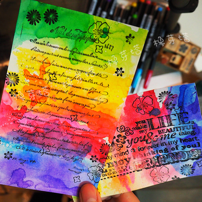 彩色水性渐变水彩渲染上色印章笔