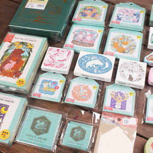 日本田口奈津子套色透明亚克力手柄和纸胶带可爱动物木头图章收纳