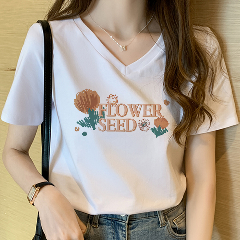 胖mm正肩纯棉t恤女短袖2025新款夏季大码宽松减龄洋气白色V领上衣