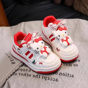 新年红kt猫女童板鞋2026春季新款儿童小白鞋时尚百搭大童运动鞋潮