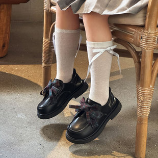 女童黑色小皮鞋2026春季新款儿童公主鞋英伦风乐福鞋配裙子蝴蝶结