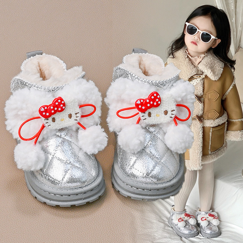 凯蒂猫毛毛鞋女童雪地靴2025冬季新款儿童棉靴加绒加厚女孩大棉鞋,童鞋/婴儿鞋/亲子鞋,雪地靴,淘宝优惠券,粉丝福利购,淘宝优惠卷