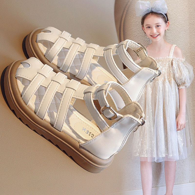 女童罗马凉鞋2024夏季新款儿童鞋子女孩中大童沙滩鞋编织包脚软底