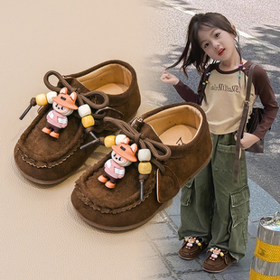 拉布布鞋子女童勃肯鞋2025秋季新款儿童袋鼠鞋女孩小皮鞋复古单鞋
