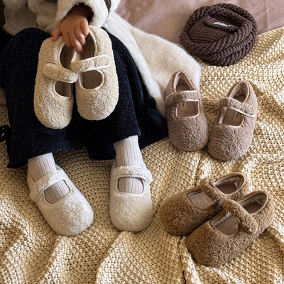 女童棉鞋儿童毛毛鞋2025冬季新款女孩加绒玛丽珍二棉鞋宝宝保暖鞋