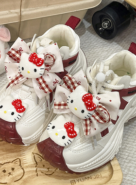 女童鞋子儿童白色kitty猫运动鞋2025冬季新款女孩加绒二棉老爹鞋