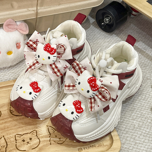 女童鞋子儿童白色kitty猫运动鞋2025冬季新款女孩加绒二棉老爹鞋