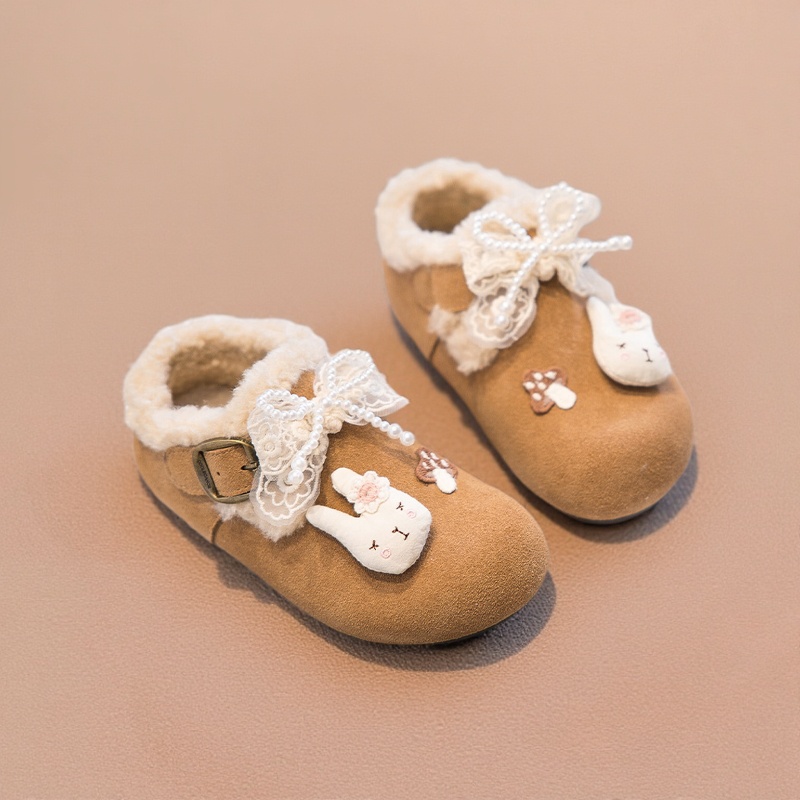 女童勃肯鞋儿童加绒棉鞋2025冬季新款女宝冬鞋洋气蝴蝶宝宝毛毛鞋