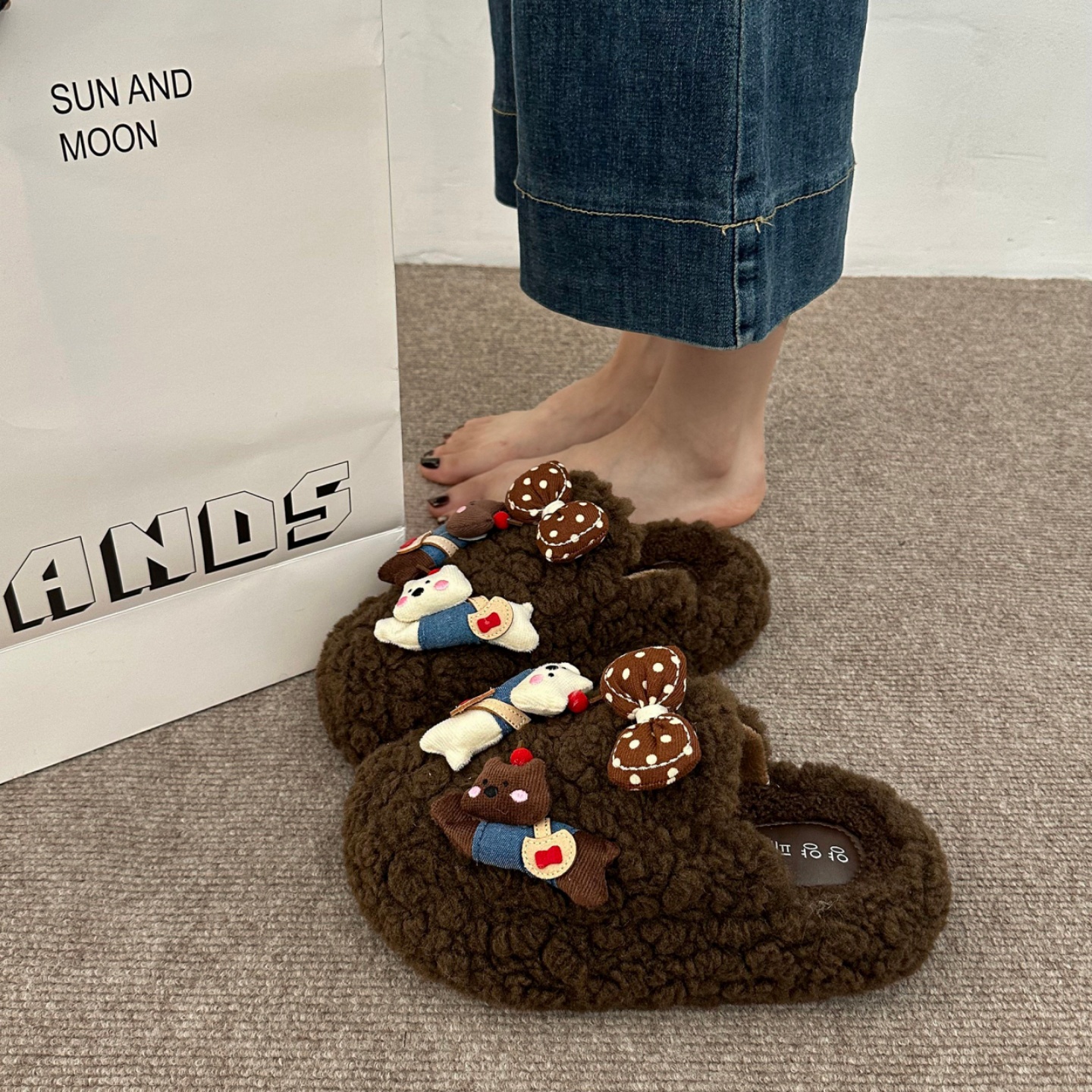 女童棉拖鞋2025冬季新款儿童卡通立体玩偶毛毛鞋女孩包头拖鞋大童