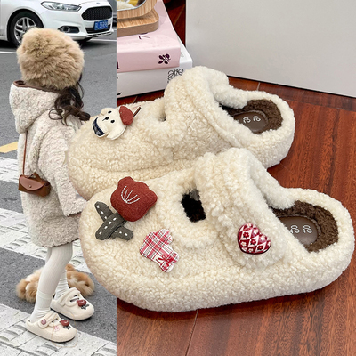 女童拖鞋外穿毛毛鞋2025秋冬女大童棉拖鞋儿童包头勃肯鞋室内家居