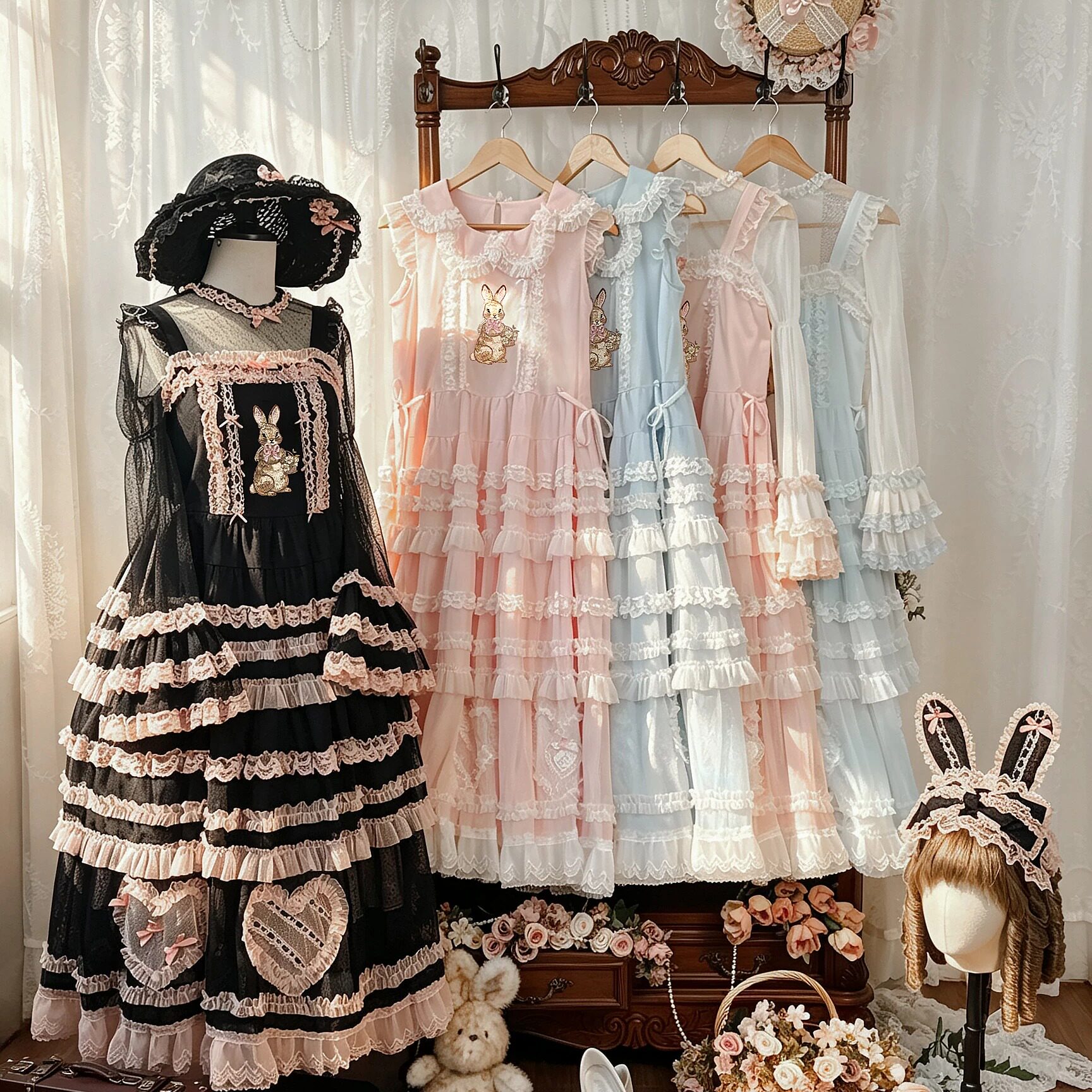 【一团定金】以海之名·玻璃兔+cla系田园系少女麻袋lolita段段裙图片