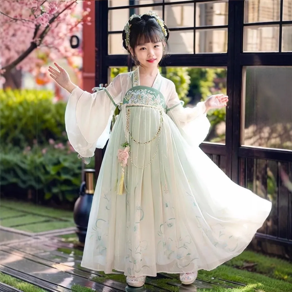 汉服女童春秋2025新款古风中国风唐装儿童古装连衣裙子