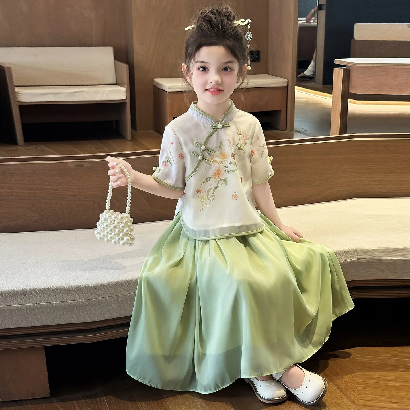 女童国风套装夏季2025新款儿童汉服女孩新中式旗袍裙子唐装两件套