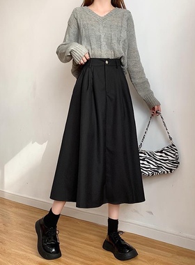 2023春夏nextweekend七分半身裙韩版百搭高腰显瘦小个子A字裙女