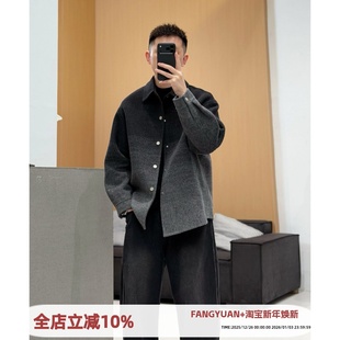 冬季 式 男士 毛呢大衣高级感渐变色衬衫 翻领保暖外套潮 短款 2025新款