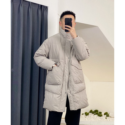 无帽立领羽绒服男士中长款外套2023冬季新款潮流百搭加厚保暖上衣