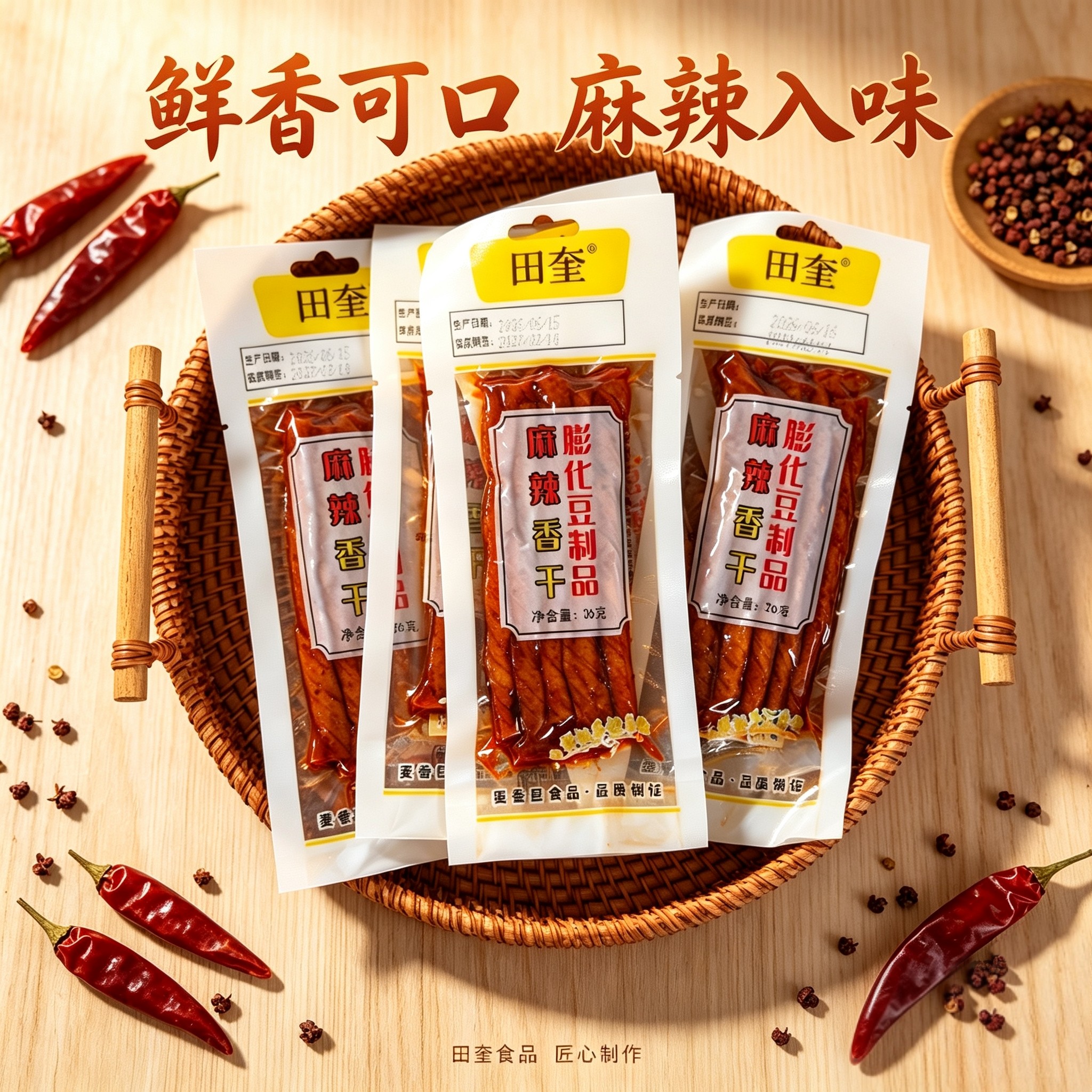 田奎麻辣香干36克袋风味豆干豆卷豆筋辣条卷宿舍追剧解馋休闲零食