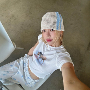韩国东大门26新款 JENNIE同款 辣妹风印花短款短袖T恤
