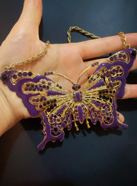 中古珐琅彩花超大蝴蝶复古重感链超夸张全网一件高颜值多用途装饰