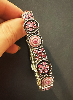 【九曲红梅】复古粉色调满钻镶嵌弹性细手镯软鐲【独家孤品】