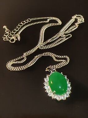 大品牌打标正品 天然满绿石头/宝石原石长链项链