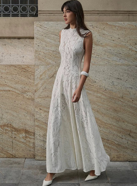 日常礼服优雅气质连衣裙订婚领证白色绣花蕾丝修身无袖内搭吊带