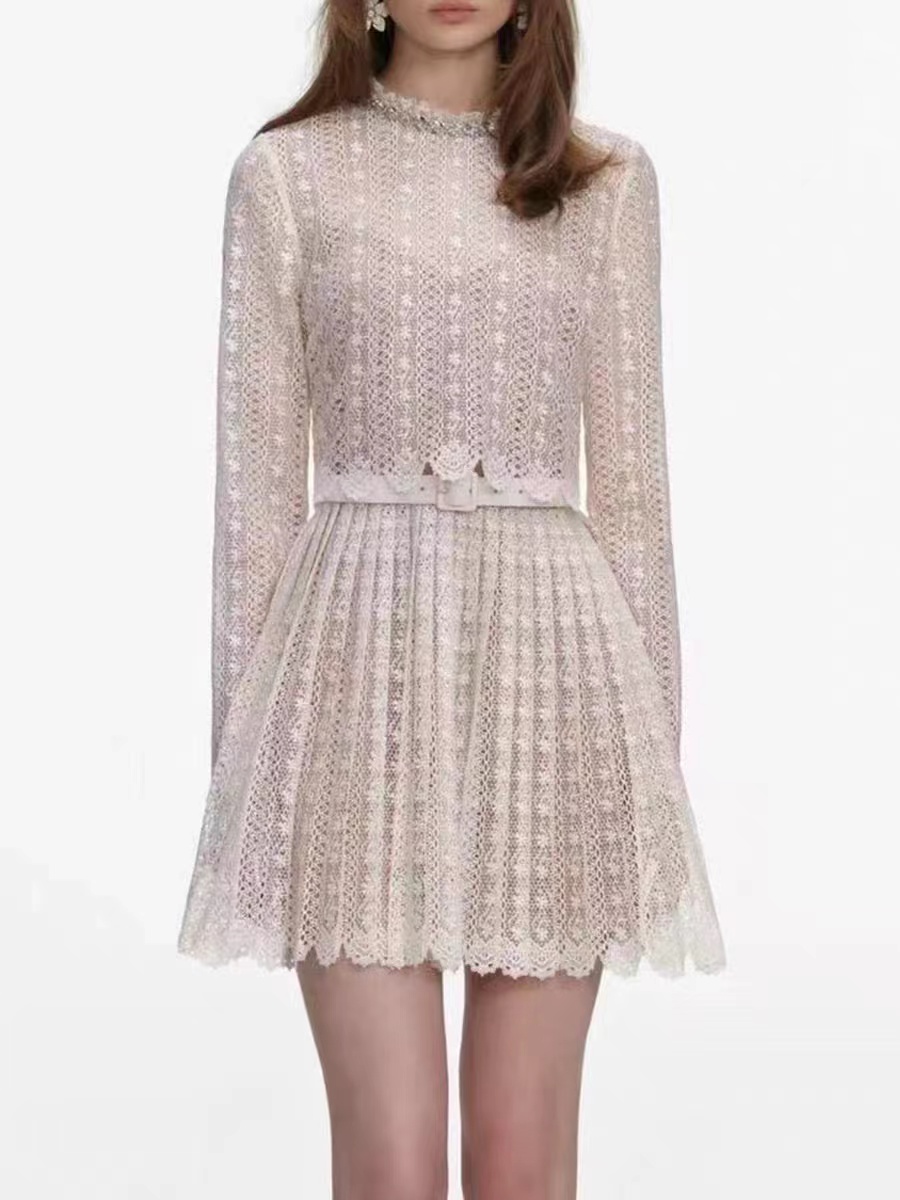 SP家深圳南油高端女装2025秋冬季法式小香风镶钻蕾丝连衣裙