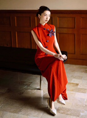 新中式晨袍女新娘订婚礼服端庄大气高级感复古红色旗袍两件套裙装