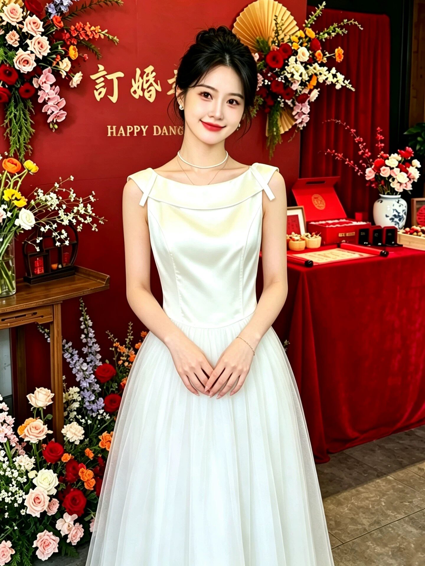 法式复古醋酸连衣裙女2026夏新款网纱大摆白色礼服裙蝴蝶结蓬蓬裙