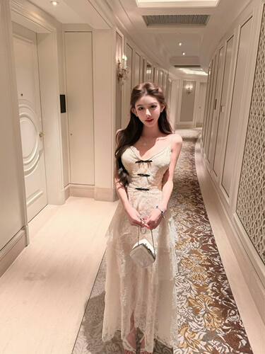 【步步生莲】mons*d秀款仙子神裙 yb定制吊带无袖蕾丝连衣裙女夏