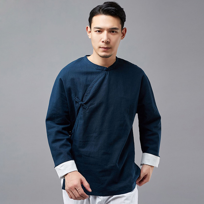 中国风圆领斜襟汉服男衬衫中式禅意居士服文艺盘扣上衣亚麻唐装潮|ruв категории Мужская одежда, национальная одежда - от Buy2taobao.com для оказания профессиональной услуги покупки агента Taobao