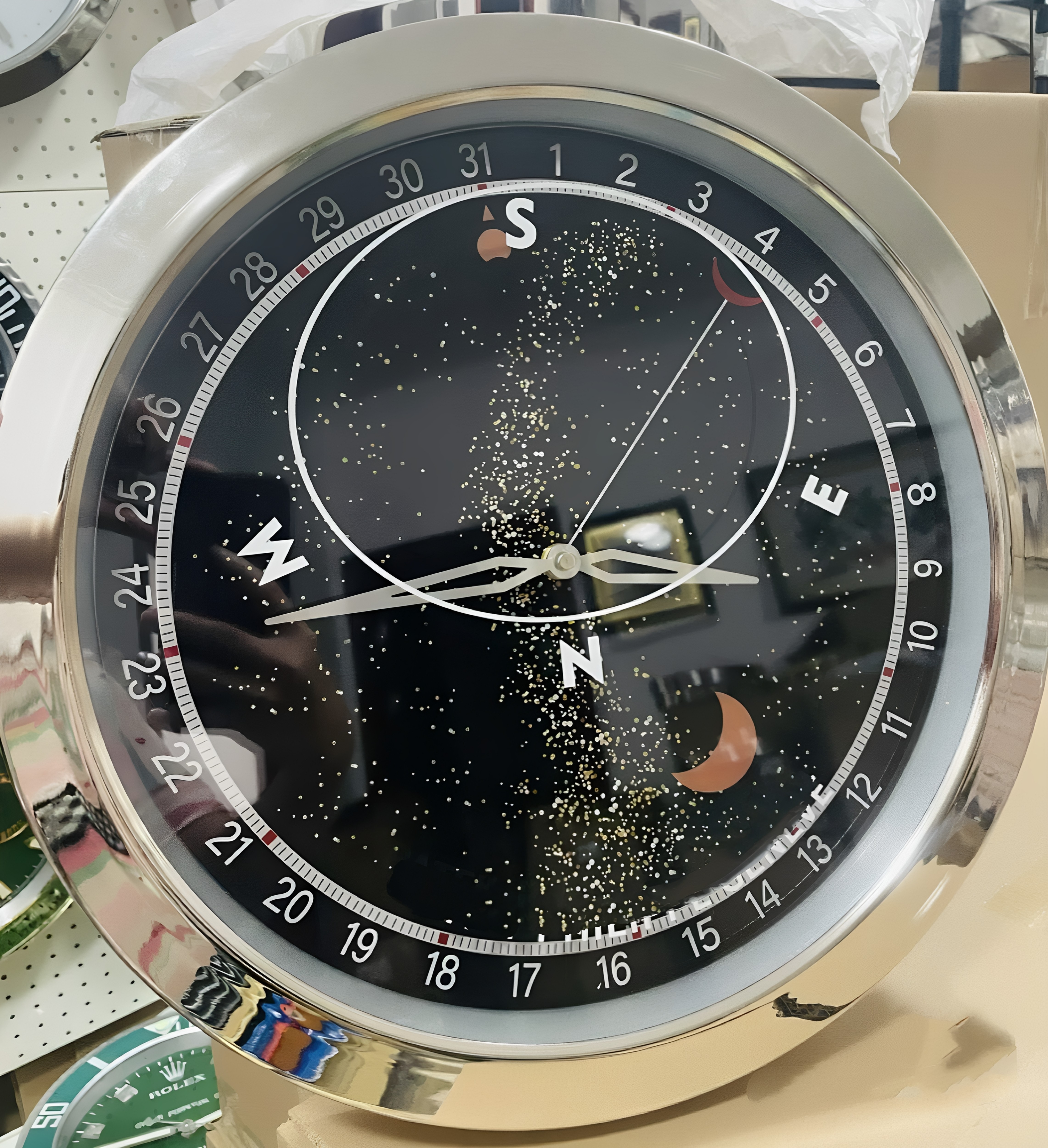 创意挂钟黑色星空表盘+金色边框表盘直径40cm