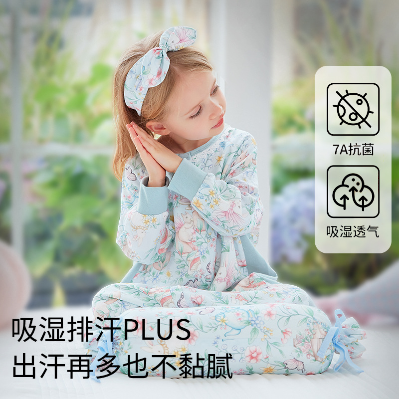 儿童睡袋春夏季薄款a类竹棉莫代尔纱布婴儿连体衣睡衣宝宝防踢被