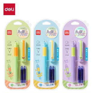 得力SF606学生钢笔 EF暗尖三年级用练字钢笔可擦晶蓝可换墨囊钢笔