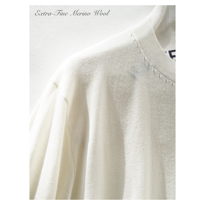 VIVIIVII机洗超纤细美丽诺羊毛风洞螺纹袖领细节宽松清凉夏季短袖